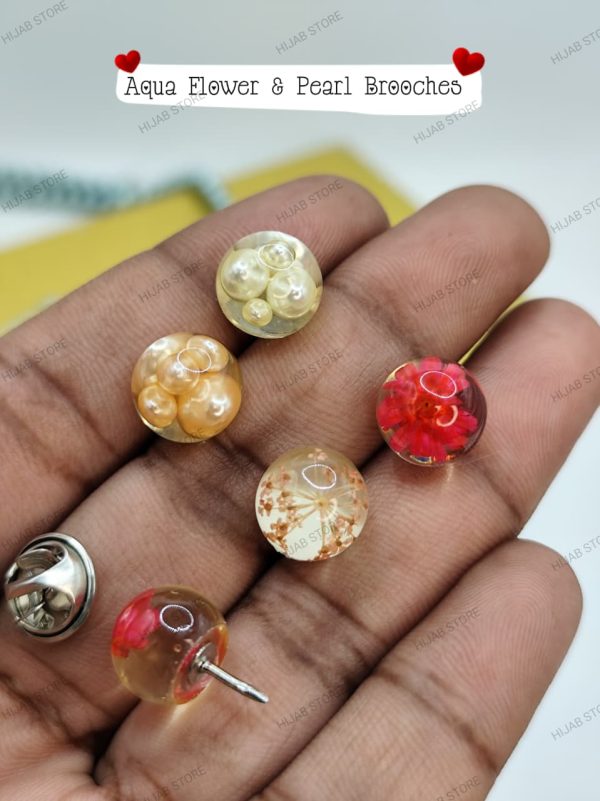 aqua flower & pearl brooch