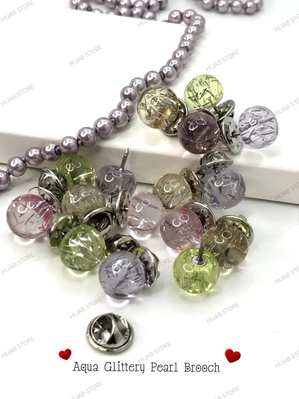 aqua glittery pearl brooch